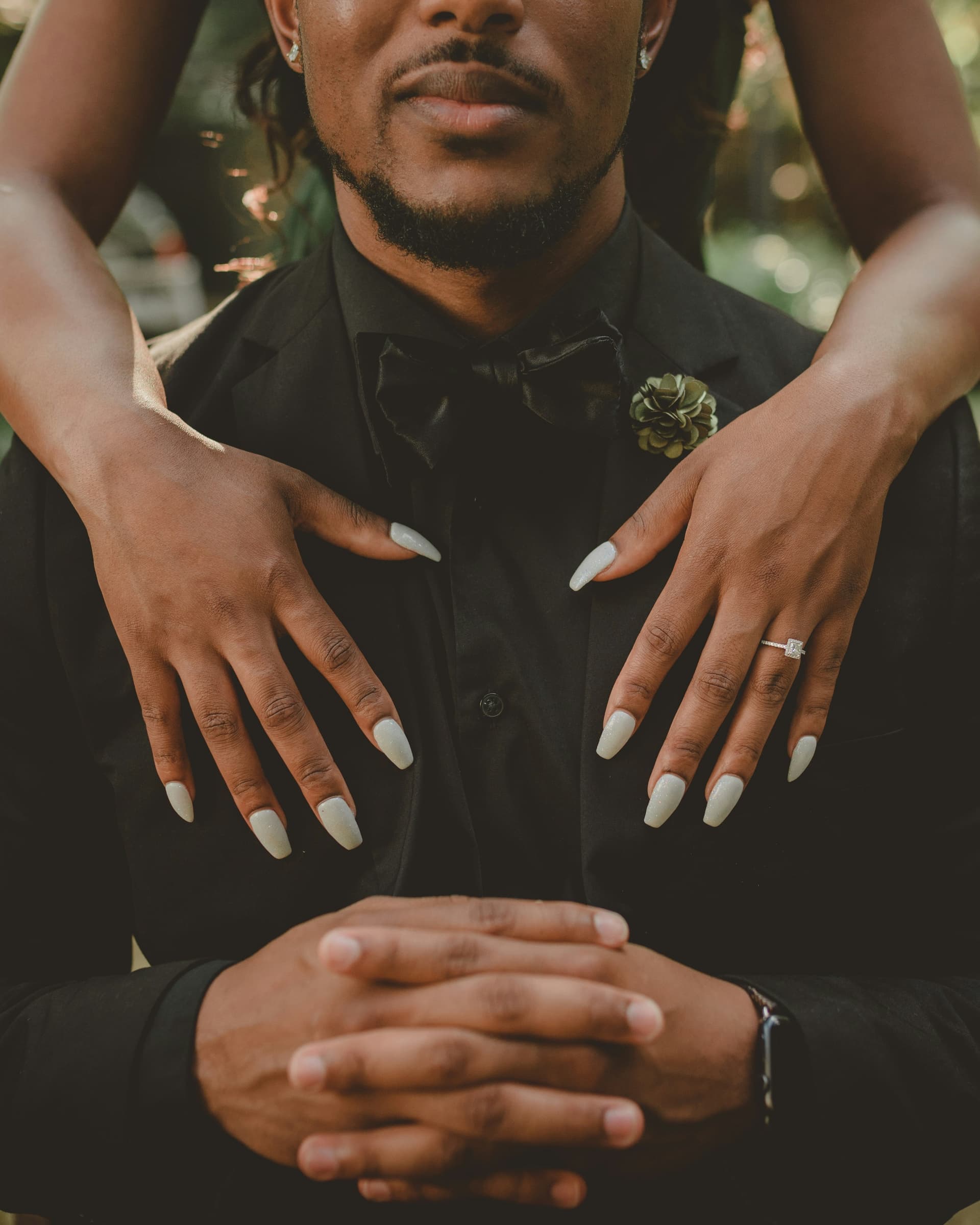 A couple dressed in traditional attire on their wedding day