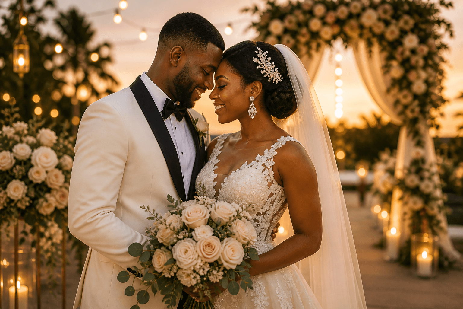 A couple joyfully dancing at their traditional Nigerian wedding