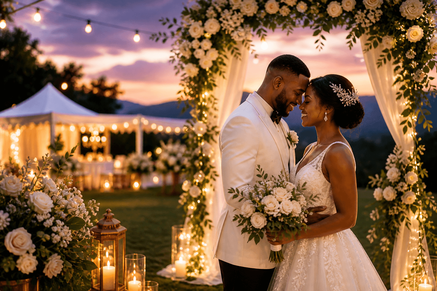 Bridal party in coordinated African reception dresses